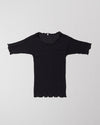 BASERANGE Round neck ruffled ribbed cotton T-shirt TOPA series collection France BAS-TOPA-RB-000-HEI Black